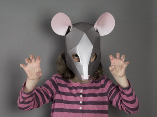 Grey Mouse mask. 3d papercraft mask. – SmagaPaperwood